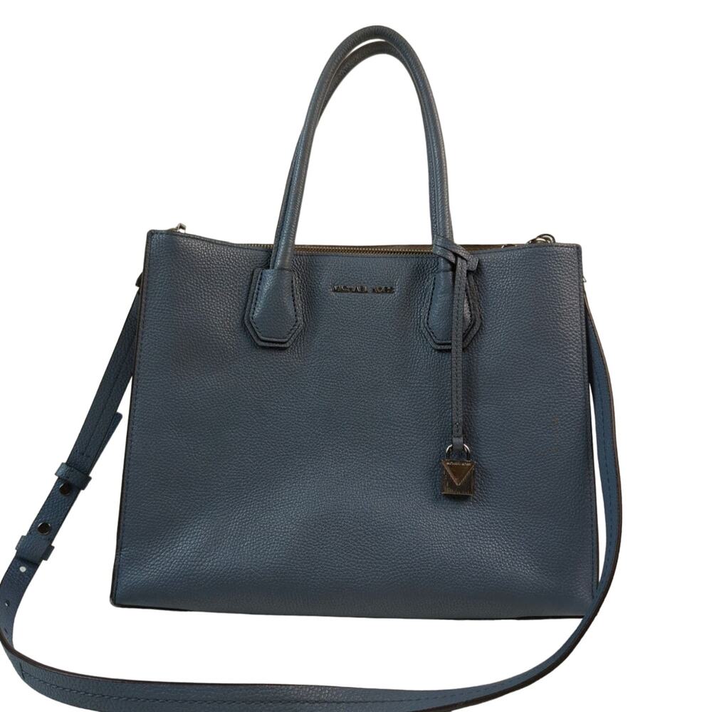 Michael Korsโ Mercer Leather Satchel Handle Removable Strap Light Blue